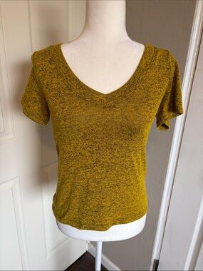 Free People NEW beach tshirt green top blouse Women's Yellow V-Neck Top we the